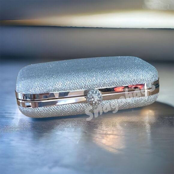 PREZZO NWT SILVER CLUTCH CROSSBODY BAG BLING SHINY RHINESTONE SPECIAL EVENT - Picture 4 of 7